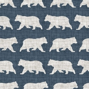 Bears on Linen - Medium - Navy Blue Animal Rustic Cabincore Boys Masculine Men Outdoors Nursery Baby Bear Cabincore