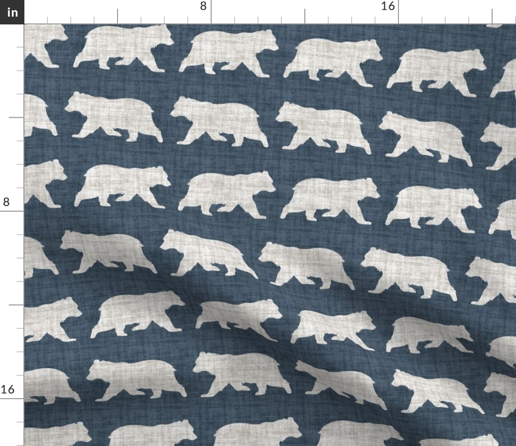 Bears on Linen - Medium - Navy Blue Animal Rustic Cabincore Boys Masculine Men Outdoors Nursery Baby Bear Cabincore