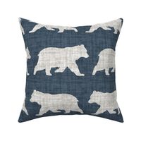 Bears on Linen - Large - Navy Blue Animal Rustic Cabincore Boys Masculine Men Outdoors Nursery Baby Bear Cabincore