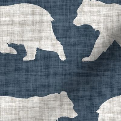 Bears on Linen - Large - Navy Blue Animal Rustic Cabincore Boys Masculine Men Outdoors Nursery Baby Bear Cabincore