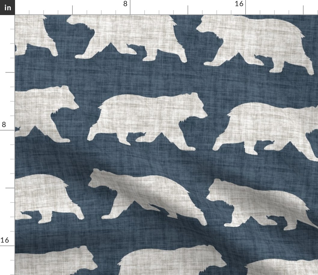 Bears on Linen - Large - Navy Blue Animal Rustic Cabincore Boys Masculine Men Outdoors Nursery Baby Bear Cabincore