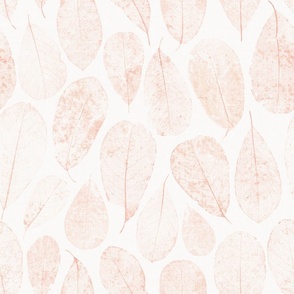 Dried Magnolia Leaves in peachy pink on off-white