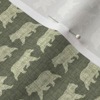 Bears on Linen - Ditsy - Forest Green Animal Rustic Cabincore Boys Masculine Men Outdoors Nursery Baby Bear Cabincore