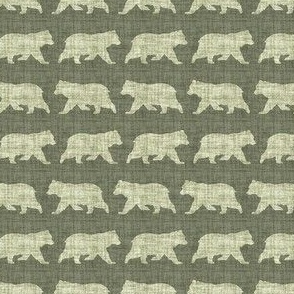 Bears on Linen - Ditsy - Forest Green Animal Rustic Cabincore Boys Masculine Men Outdoors Nursery Baby Bear Cabincore