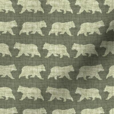 Bears on Linen - Small - Forest Green Animal Rustic Cabincore Boys Masculine Men Outdoors Nursery Baby Bear Cabincore