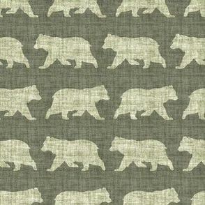 Bears on Linen - Small - Forest Green Animal Rustic Cabincore Boys Masculine Men Outdoors Nursery Baby Bear Cabincore