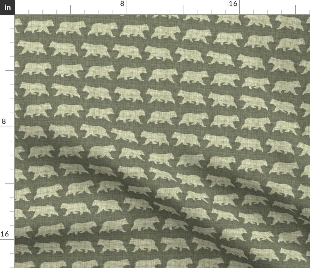 Bears on Linen - Small - Forest Green Animal Rustic Cabincore Boys Masculine Men Outdoors Nursery Baby Bear Cabincore