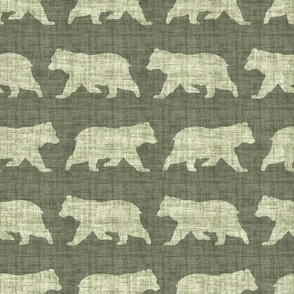 Bears on Linen - Medium - Forest Green Animal Rustic Cabincore Boys Masculine Men Outdoors Nursery Baby Bear Cabincore