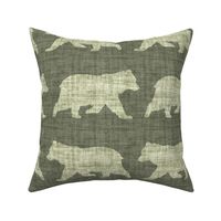 Bears on Linen - Large - Forest Green Animal Rustic Cabincore Boys Masculine Men Outdoors Nursery Baby Bear Cabincore