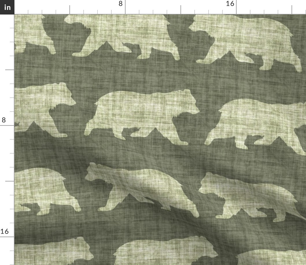 Bears on Linen - Large - Forest Green Animal Rustic Cabincore Boys Masculine Men Outdoors Nursery Baby Bear Cabincore