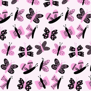Butterflies in black and pink 