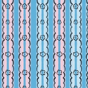 blue and pink floral stripes design
