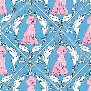 Pink Poodles on blue background design