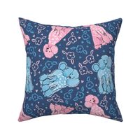 Pink and blue poodles design with flowers