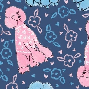 Pink and blue poodles design with flowers