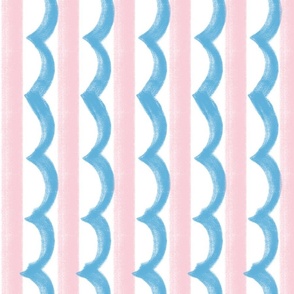Stripes and squiggle scallops i blue, white and pink