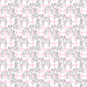 Cute Dalmatians on pink and white plaid background