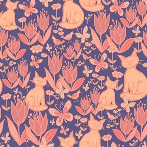 Life's Peachy in the garden - on dark denim blue