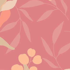 (XL) Bunch of Leaves in yellow mint apricot beige on peach blossom