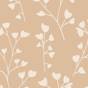 (XL) whimsical Brunches of leaves in white on Honey Peach