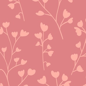 (XL) whimsical Brunches of leaves in pink on Peach Blossom