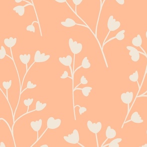 (XL) Whimsical Brunches of leaves in white on Peach Fuzz