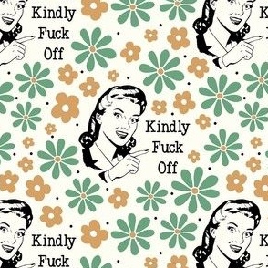 Medium Scale Kindly Fuck Off Sassy Ladies Sarcastic Sweary Floral on Ivory