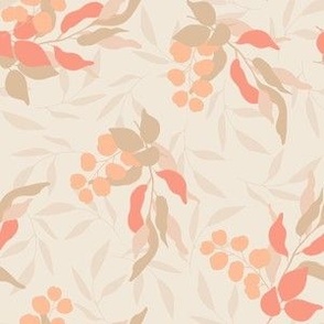 (S) Bunch of leaves in Peach Fuzz colors on beige