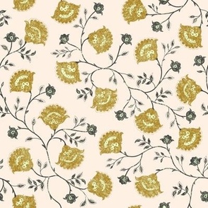 Daffney Floral Almond yellow gray