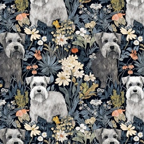 Vintage Schnauzers in a Flower Garden