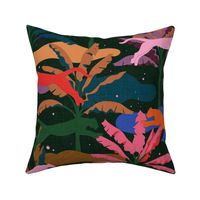 Vibrant Tropical Jungle with Big Cats - Colorful Night / Large
