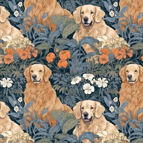 Golden Retrievers in a Vintage Garden