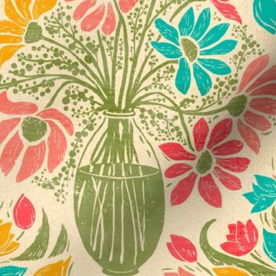 Welcome Home Bouquet Damask - Mid-Century Block Print