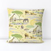 African Safari Neutrals Medium - wild animal print, yellows, greens, browns, lions, zebras, giraffes, hippos, elephants, blankets, bedding, kids, children, nursery, baby