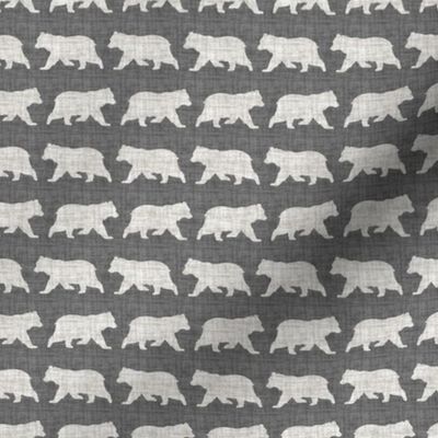 Bears on Linen - Ditsy - Grey Gray Animal Rustic Cabincore Boys Masculine Men Outdoors Nursery Baby Bear Cabincore