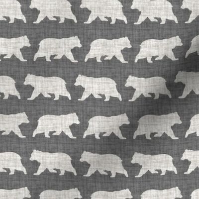 Bears on Linen - Small - Grey Gray Animal Rustic Cabincore Boys Masculine Men Outdoors Nursery Baby Bear Cabincore