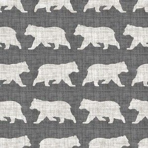 Bears on Linen - Small - Grey Gray Animal Rustic Cabincore Boys Masculine Men Outdoors Nursery Baby Bear Cabincore