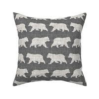 Bears on Linen - Medium - Grey Gray Animal Rustic Cabincore Boys Masculine Men Outdoors Nursery Baby Bear Cabincore