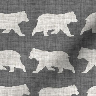 Bears on Linen - Medium - Grey Gray Animal Rustic Cabincore Boys Masculine Men Outdoors Nursery Baby Bear Cabincore