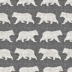 Bears on Linen - Medium - Grey Gray Animal Rustic Cabincore Boys Masculine Men Outdoors Nursery Baby Bear Cabincore