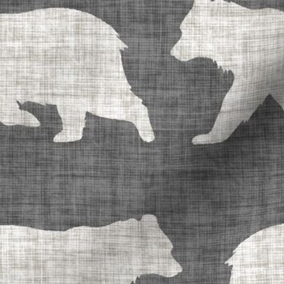 Bears on Linen - Large - Grey Gray Animal Rustic Cabincore Boys Masculine Men Outdoors Nursery Baby Bear Cabincore