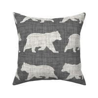 Bears on Linen - Large - Grey Gray Animal Rustic Cabincore Boys Masculine Men Outdoors Nursery Baby Bear Cabincore