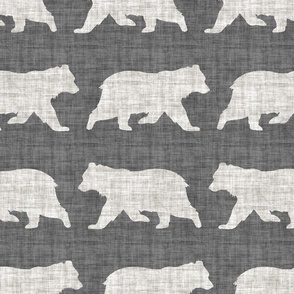 Bears on Linen - Large - Grey Gray Animal Rustic Cabincore Boys Masculine Men Outdoors Nursery Baby Bear Cabincore