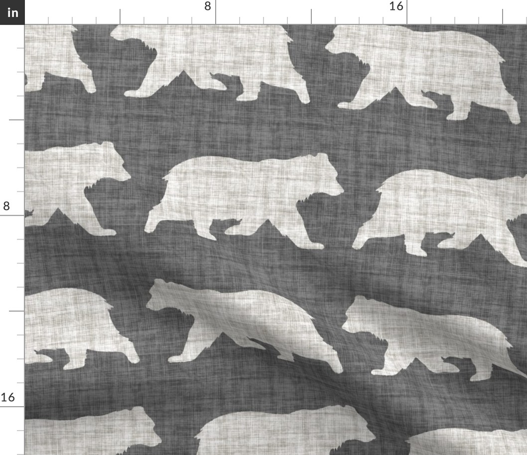 Bears on Linen - Large - Grey Gray Animal Rustic Cabincore Boys Masculine Men Outdoors Nursery Baby Bear Cabincore