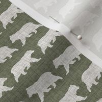 Bears on Linen - Ditsy - Green and Cream Animal Rustic Cabincore Boys Masculine Men Outdoors Nursery Baby Bear Cabincore