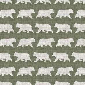 Bears on Linen - Ditsy - Green and Cream Animal Rustic Cabincore Boys Masculine Men Outdoors Nursery Baby Bear Cabincore