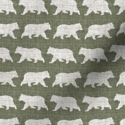 Bears on Linen - Small - Green and Cream Animal Rustic Cabincore Boys Masculine Men Outdoors Nursery Baby Bear Cabincore