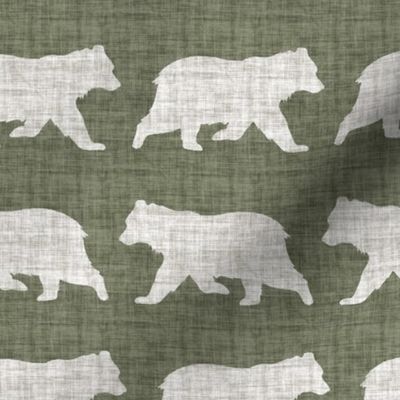 Bears on Linen - Medium - Green and Cream Animal Rustic Cabincore Boys Masculine Men Outdoors Nursery Baby Bear Cabincore