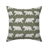 Bears on Linen - Medium - Green and Cream Animal Rustic Cabincore Boys Masculine Men Outdoors Nursery Baby Bear Cabincore