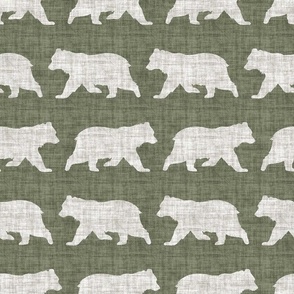 Bears on Linen - Medium - Green and Cream Animal Rustic Cabincore Boys Masculine Men Outdoors Nursery Baby Bear Cabincore